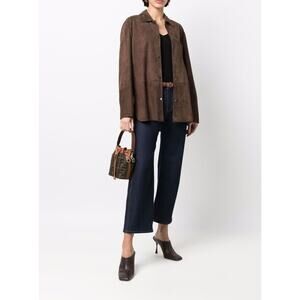 'S MAX MARA Esotico Brown Lamb Leather Suede Shirt Jacket Shacket Saks 4 38 $750